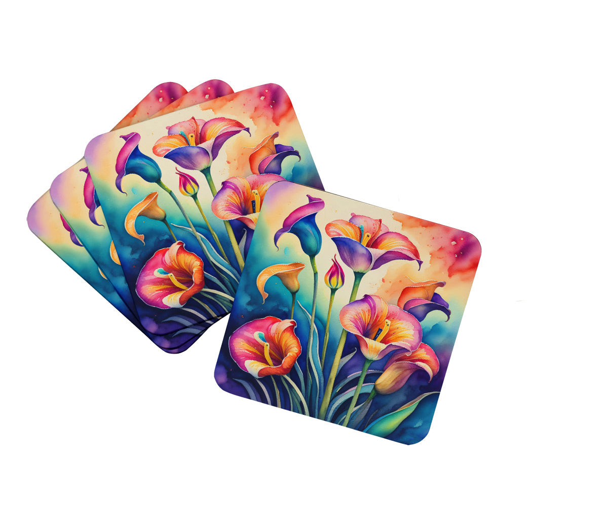 Colorful Calla Lilies Foam Coasters Set of 4 Cup Coasters for Indoor Outdoor, Tabletop Protection, Anti Slip, Mouse pad Material