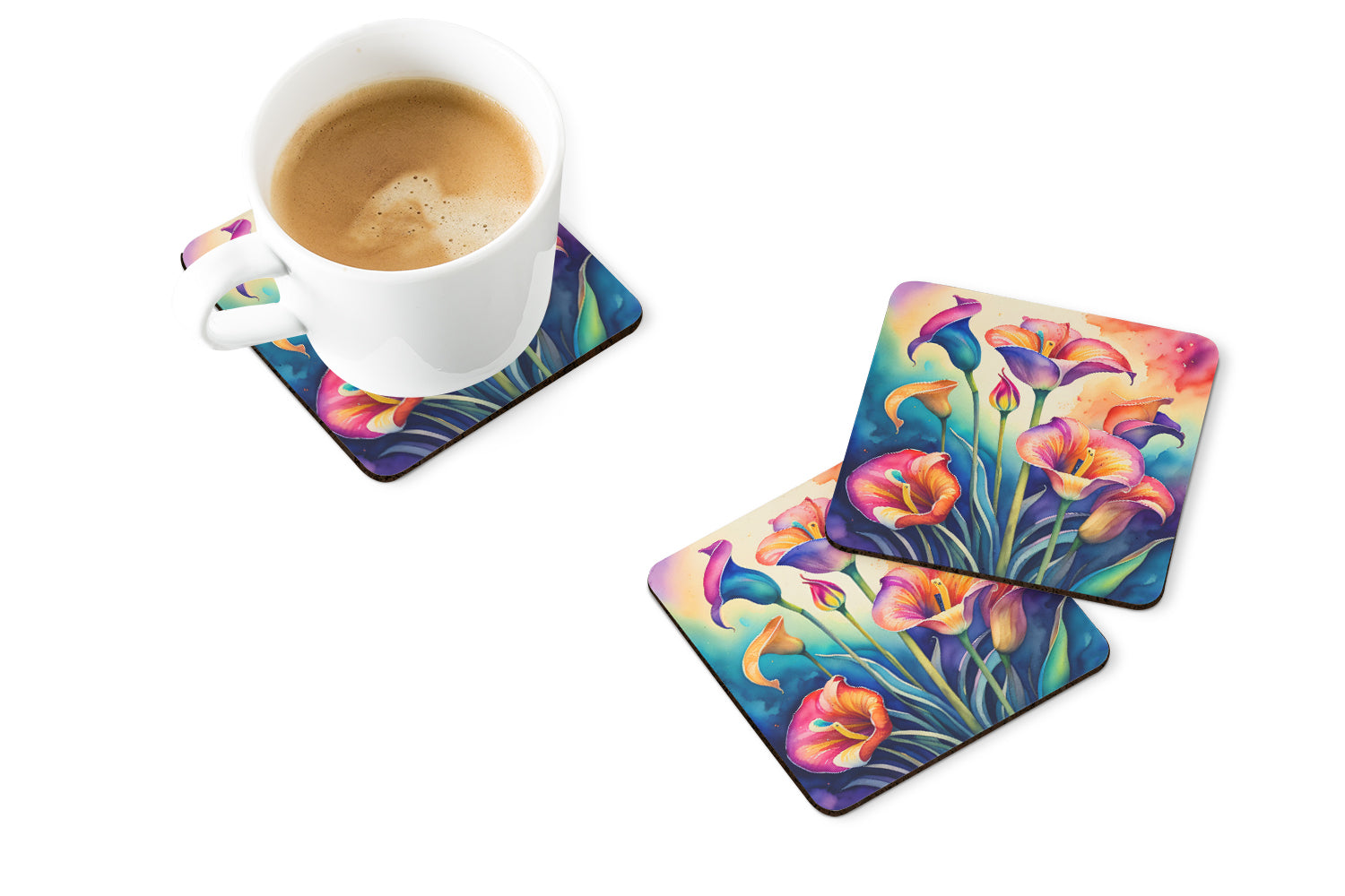 Colorful Calla Lilies Foam Coasters Set of 4 Cup Coasters for Indoor Outdoor, Tabletop Protection, Anti Slip, Mouse pad Material
