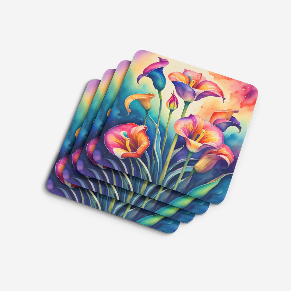 Colorful Calla Lilies Foam Coasters Set of 4 Cup Coasters for Indoor Outdoor, Tabletop Protection, Anti Slip, Mouse pad Material