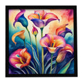 Colorful Calla Lilies Framed Metal Print Bathroom, Kitchen, Office, Home Decor Wall Art Ready to Hang, Square, 8X8