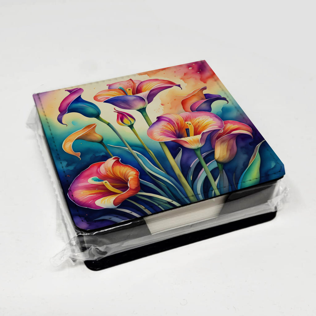 Colorful Calla Lilies PU Leather Note Paper Holder with Artist-Designed Cover, Desk Accessory, Office Gift