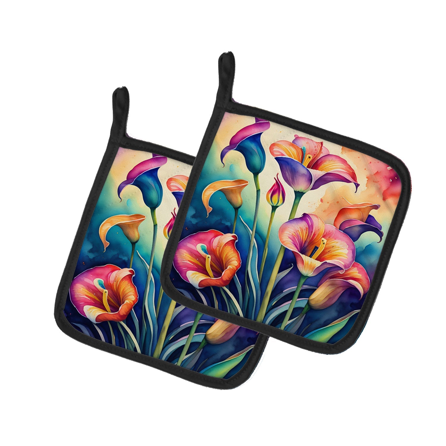 Colorful Calla Lilies Pot Holder Set of 2 Heat Resistant Quilted Hot Pads 7.5 x 7.5 Inch, Insulated Kitchen Trivets for Cooking & Baking