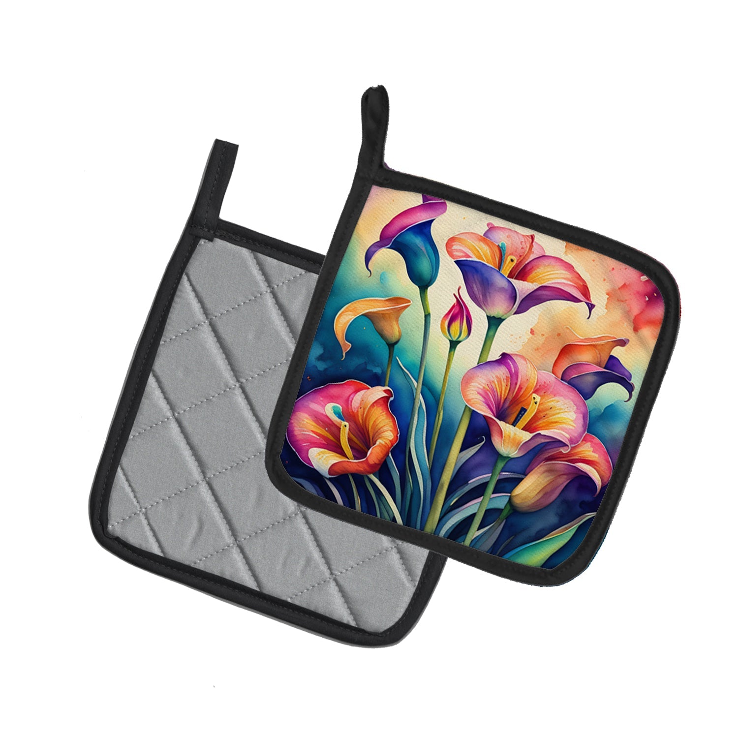 Colorful Calla Lilies Pot Holder Set of 2 Heat Resistant Quilted Hot Pads 7.5 x 7.5 Inch, Insulated Kitchen Trivets for Cooking & Baking