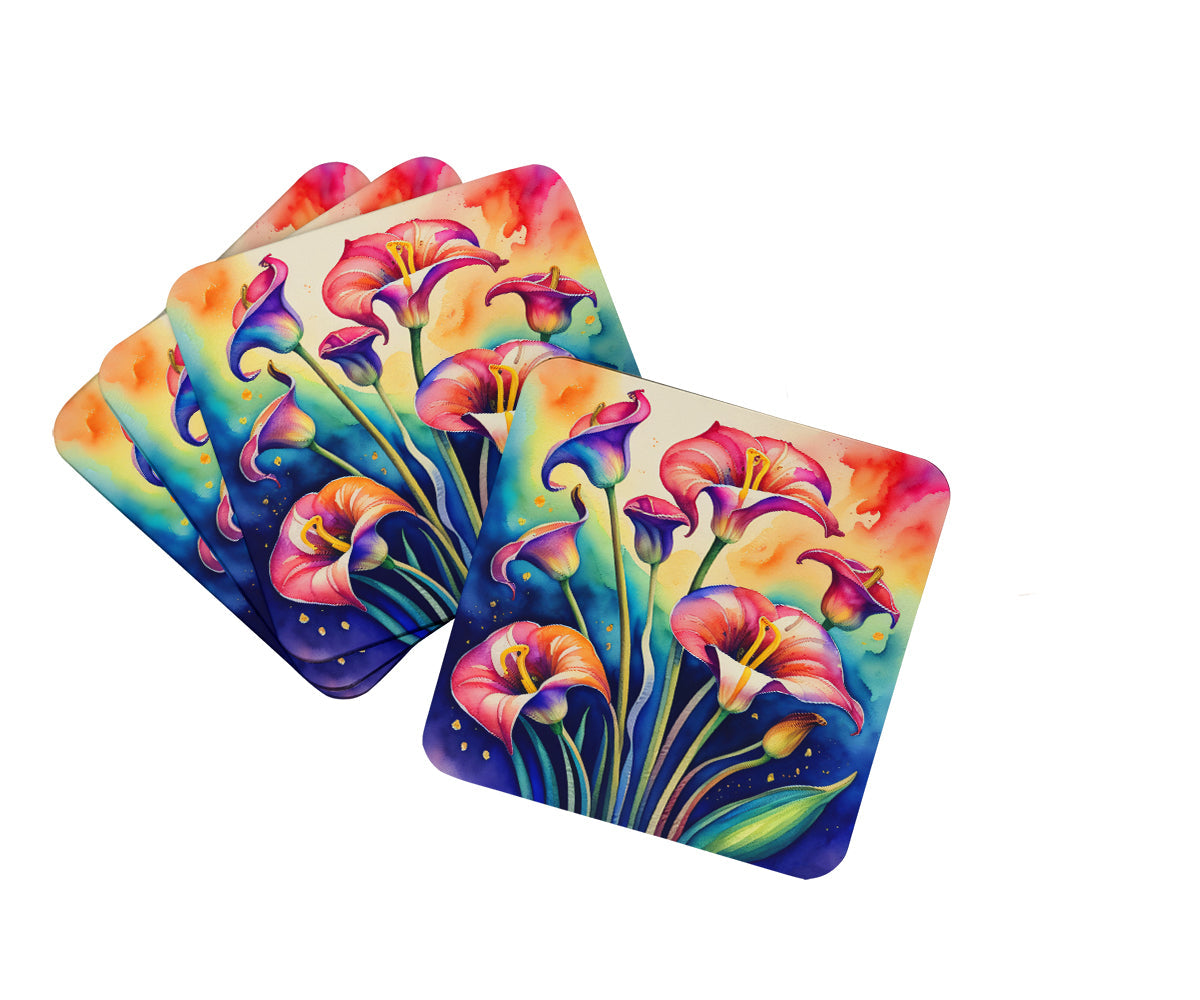 Colorful Calla Lilies Foam Coasters Set of 4 Cup Coasters for Indoor Outdoor, Tabletop Protection, Anti Slip, Mouse pad Material