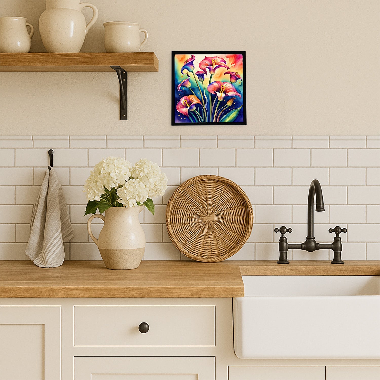 Colorful Calla Lilies Framed Metal Print Bathroom, Kitchen, Office, Home Decor Wall Art Ready to Hang, Square, 8X8