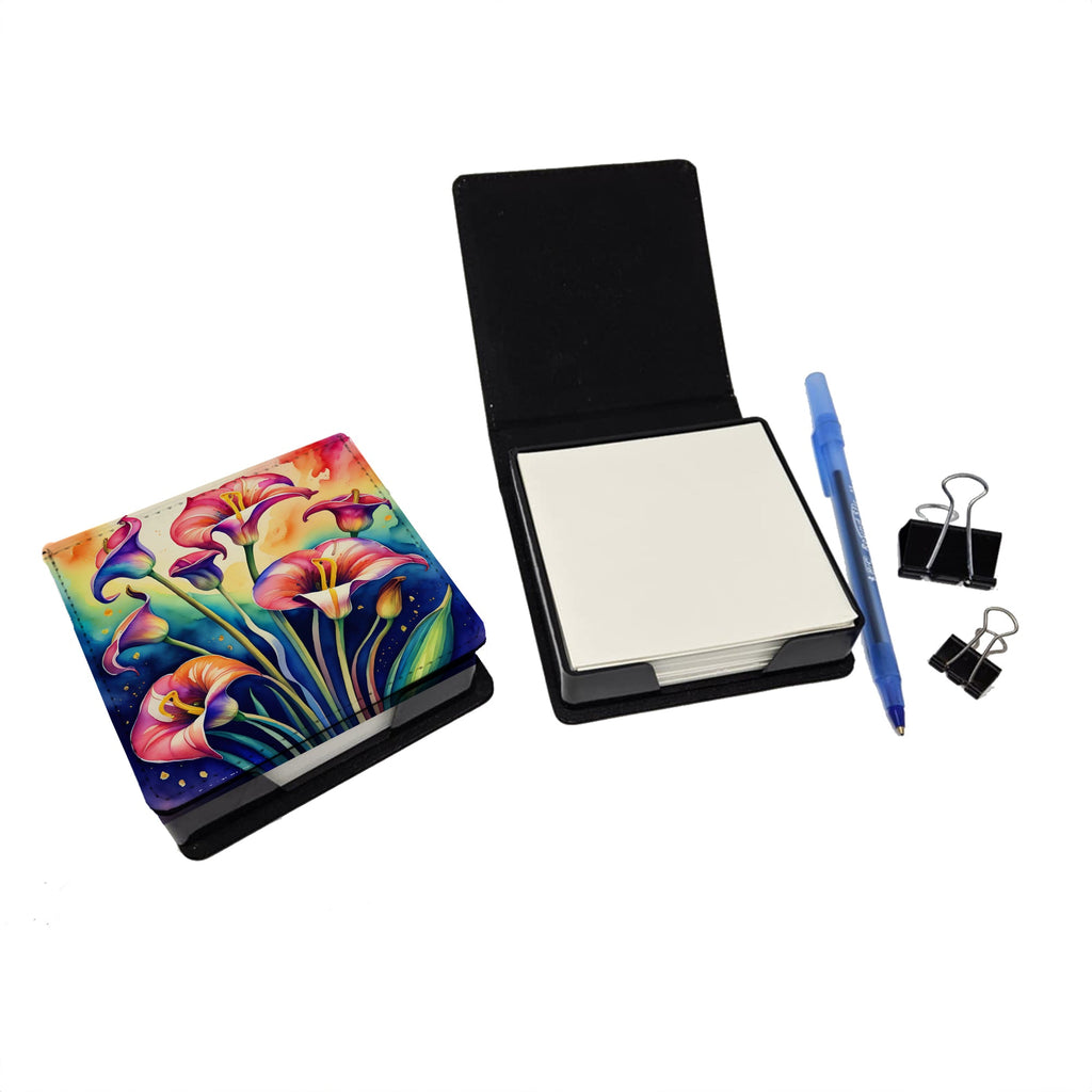 Colorful Calla Lilies PU Leather Note Paper Holder with Artist-Designed Cover, Desk Accessory, Office Gift