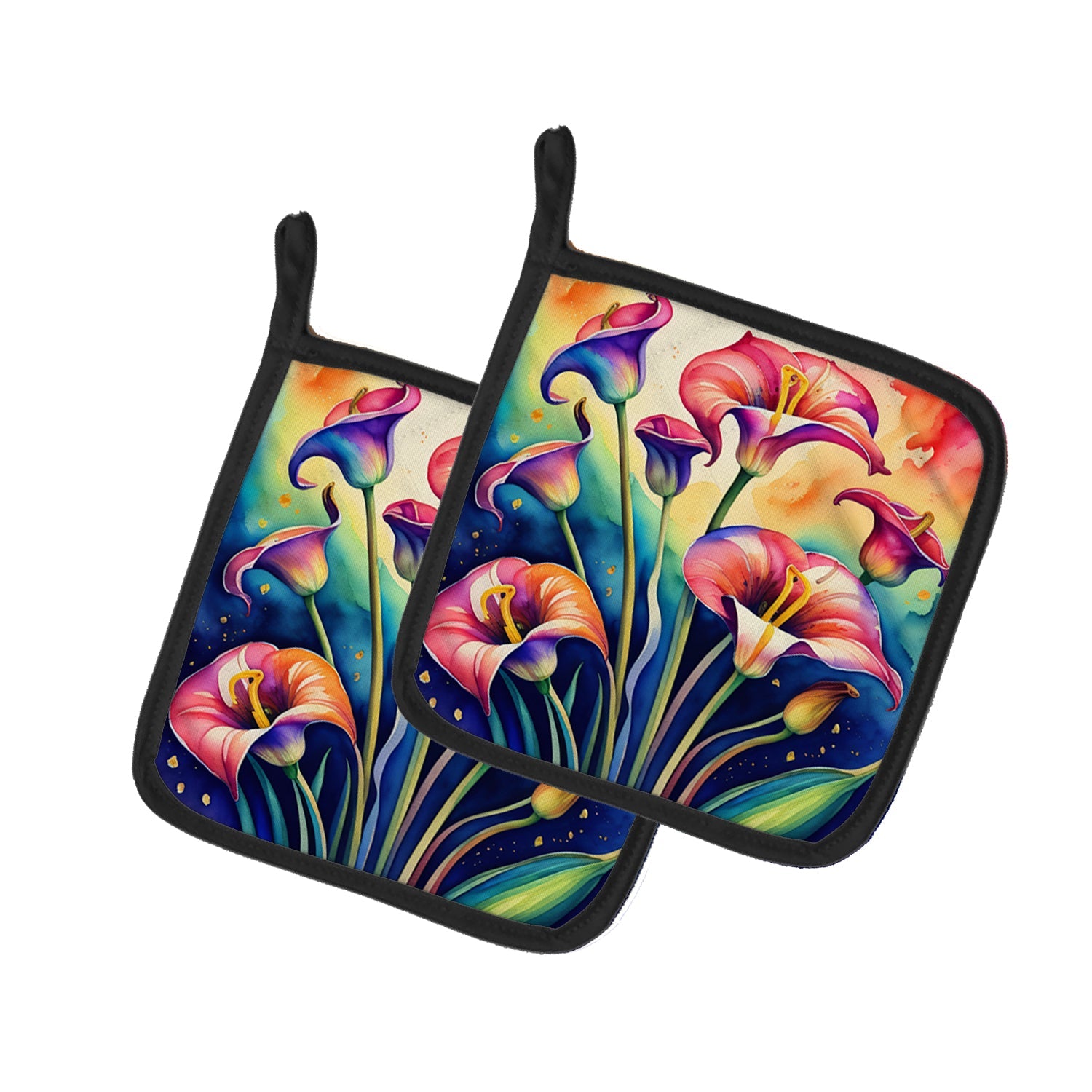 Colorful Calla Lilies Pot Holder Set of 2 Heat Resistant Quilted Hot Pads 7.5 x 7.5 Inch, Insulated Kitchen Trivets for Cooking & Baking