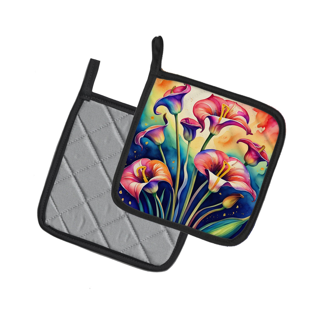 Colorful Calla Lilies Pot Holder Set of 2 Heat Resistant Quilted Hot Pads 7.5 x 7.5 Inch, Insulated Kitchen Trivets for Cooking & Baking