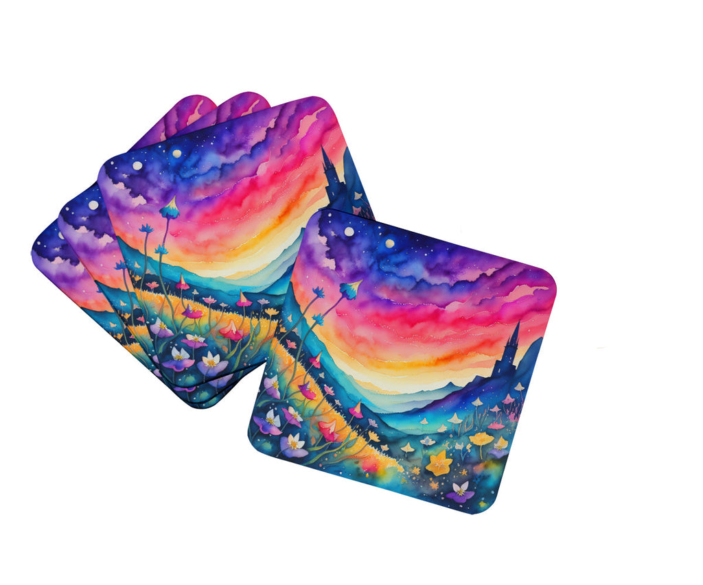 Colorful Campanula Foam Coasters Set of 4 Cup Coasters for Indoor Outdoor, Tabletop Protection, Anti Slip, Mouse pad Material