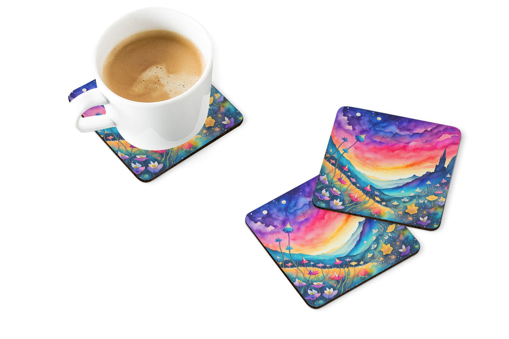 Colorful Campanula Foam Coasters Set of 4 Cup Coasters for Indoor Outdoor, Tabletop Protection, Anti Slip, Mouse pad Material