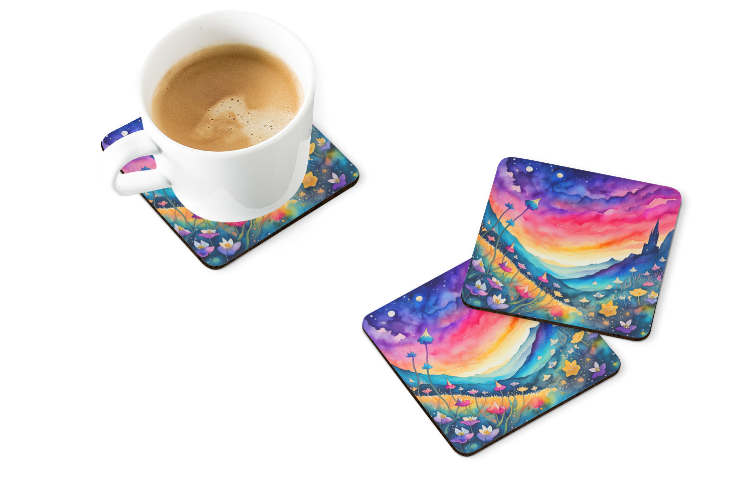 Colorful Campanula Foam Coasters Set of 4 Cup Coasters for Indoor Outdoor, Tabletop Protection, Anti Slip, Mouse pad Material