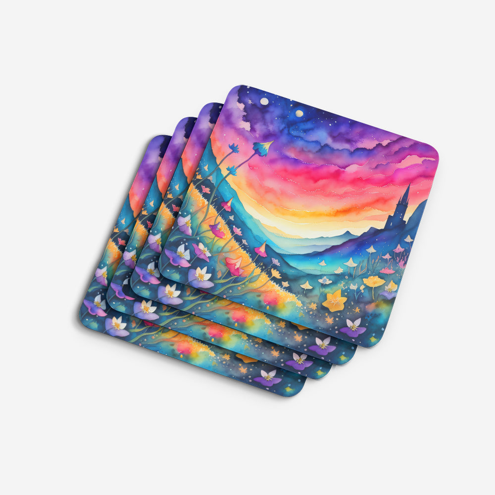 Colorful Campanula Foam Coasters Set of 4 Cup Coasters for Indoor Outdoor, Tabletop Protection, Anti Slip, Mouse pad Material