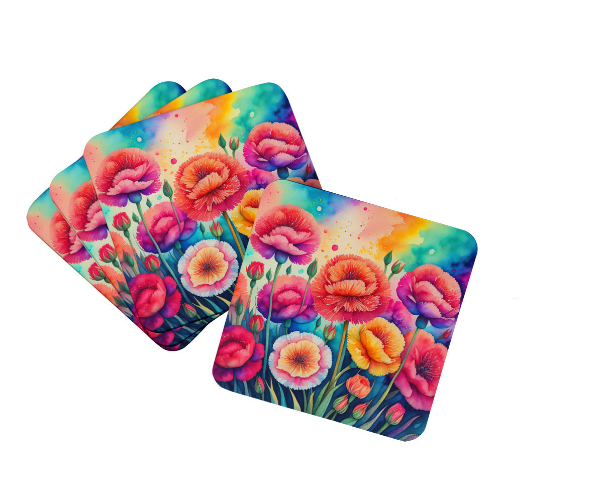 Colorful Carnations Foam Coasters Set of 4 Cup Coasters for Indoor Outdoor, Tabletop Protection, Anti Slip, Mouse pad Material
