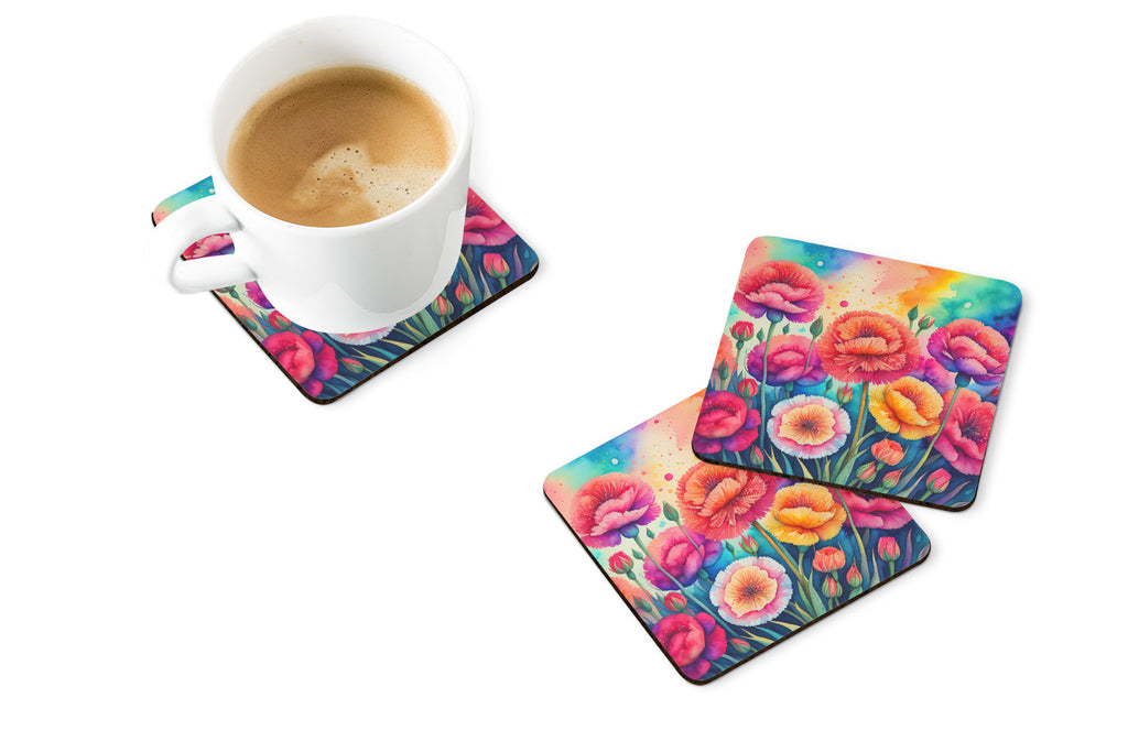 Colorful Carnations Foam Coasters Set of 4 Cup Coasters for Indoor Outdoor, Tabletop Protection, Anti Slip, Mouse pad Material