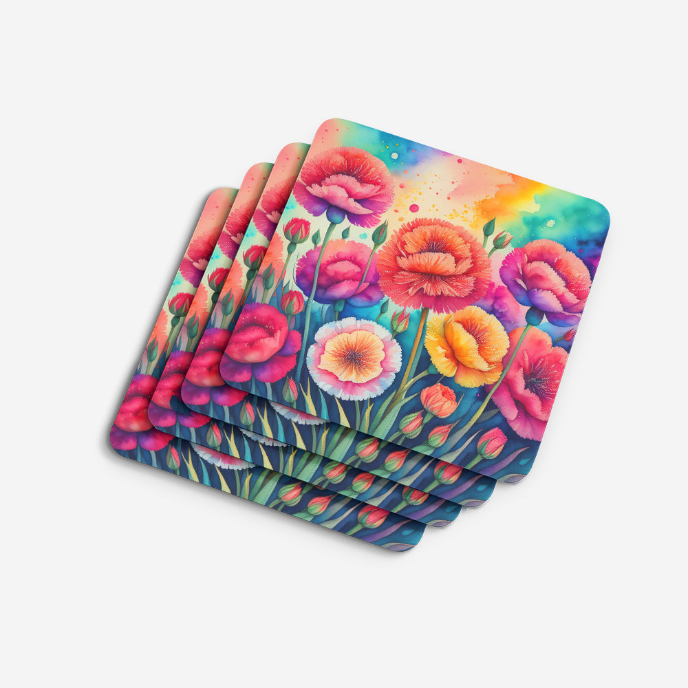 Colorful Carnations Foam Coasters Set of 4 Cup Coasters for Indoor Outdoor, Tabletop Protection, Anti Slip, Mouse pad Material