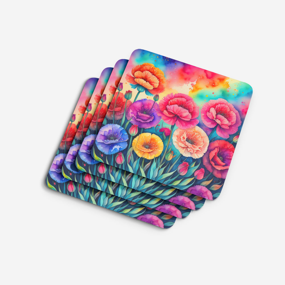 Colorful Carnations Foam Coasters Set of 4 Cup Coasters for Indoor Outdoor, Tabletop Protection, Anti Slip, Mouse pad Material