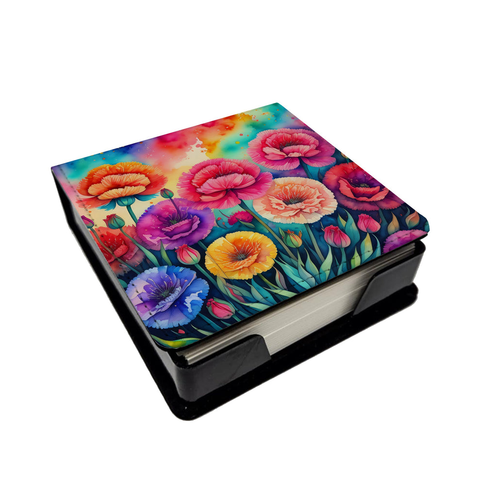 Colorful Carnations PU Leather Note Paper Holder with Artist-Designed Cover, Desk Accessory, Office Gift