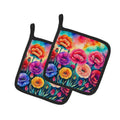 Colorful Carnations Pot Holder Set of 2 Heat Resistant Quilted Hot Pads 7.5 x 7.5 Inch, Insulated Kitchen Trivets for Cooking & Baking