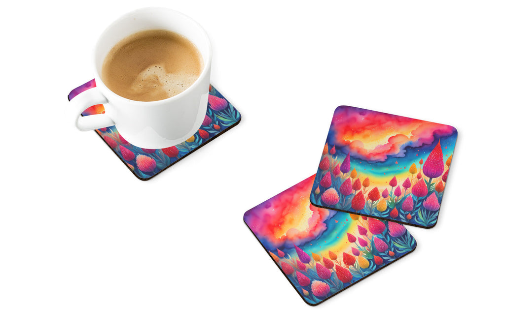 Colorful Celosia Foam Coasters Set of 4 Cup Coasters for Indoor Outdoor, Tabletop Protection, Anti Slip, Mouse pad Material