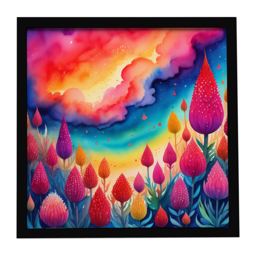 Colorful Celosia Framed Metal Print Bathroom, Kitchen, Office, Home Decor Wall Art Ready to Hang, Square, 8X8