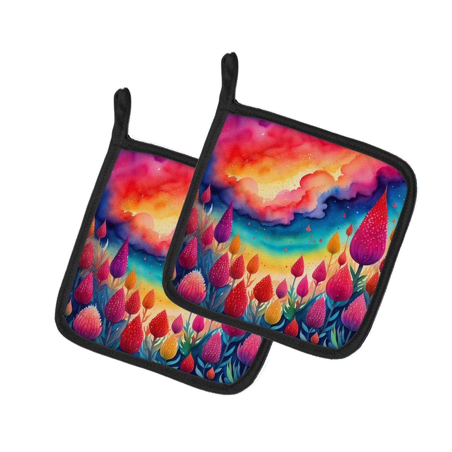 Colorful Celosia Pot Holder Set of 2 Heat Resistant Quilted Hot Pads 7.5 x 7.5 Inch, Insulated Kitchen Trivets for Cooking & Baking
