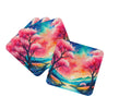 Colorful Cherry Blossoms Foam Coasters Set of 4 Cup Coasters for Indoor Outdoor, Tabletop Protection, Anti Slip, Mouse pad Material