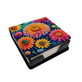 Colorful Chrysanthemums PU Leather Note Paper Holder with Artist-Designed Cover, Desk Accessory, Office Gift