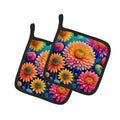 Colorful Chrysanthemums Pot Holder Set of 2 Heat Resistant Quilted Hot Pads 7.5 x 7.5 Inch, Insulated Kitchen Trivets for Cooking & Baking