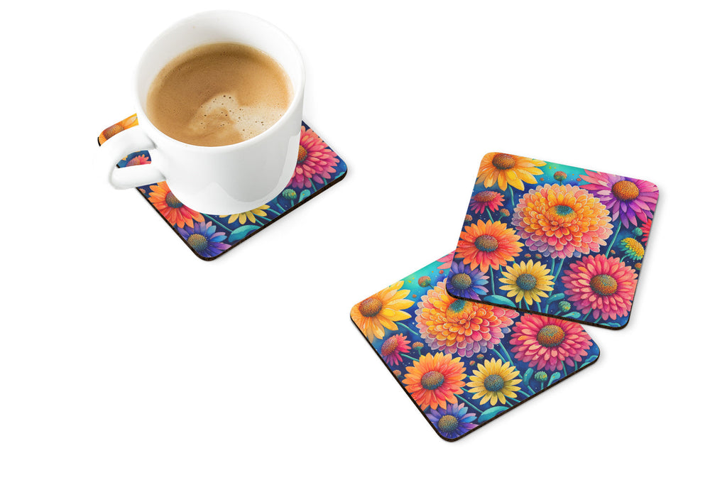 Colorful Chrysanthemums Foam Coasters Set of 4 Cup Coasters for Indoor Outdoor, Tabletop Protection, Anti Slip, Mouse pad Material