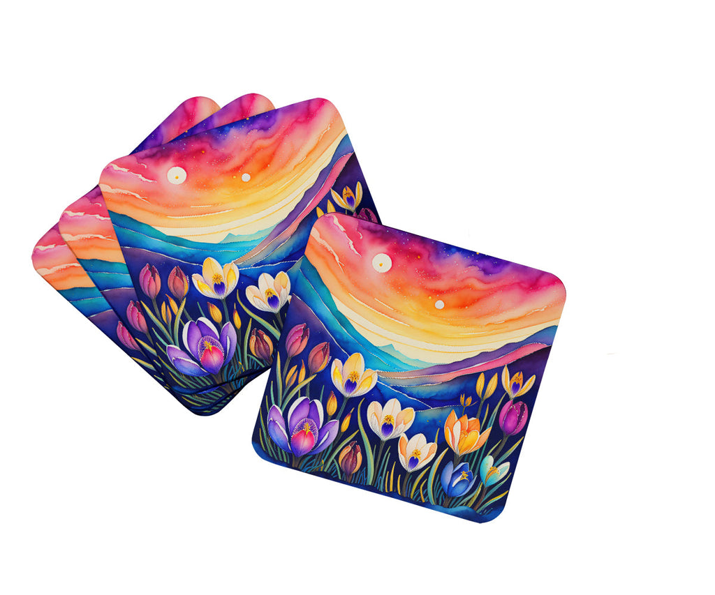 Colorful Crocus Foam Coasters Set of 4 Cup Coasters for Indoor Outdoor, Tabletop Protection, Anti Slip, Mouse pad Material