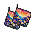 Colorful Crocus Pot Holder Set of 2 Heat Resistant Quilted Hot Pads 7.5 x 7.5 Inch, Insulated Kitchen Trivets for Cooking & Baking