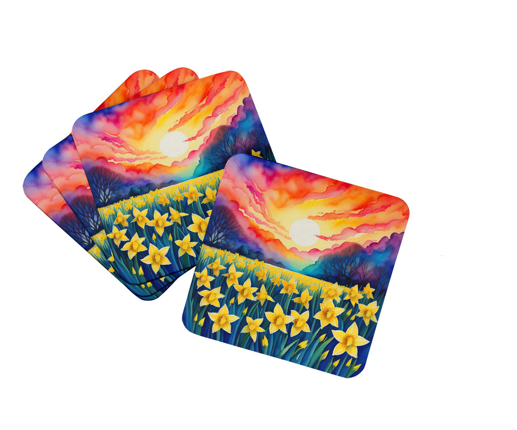 Colorful Daffodils Foam Coasters Set of 4 Cup Coasters for Indoor Outdoor, Tabletop Protection, Anti Slip, Mouse pad Material