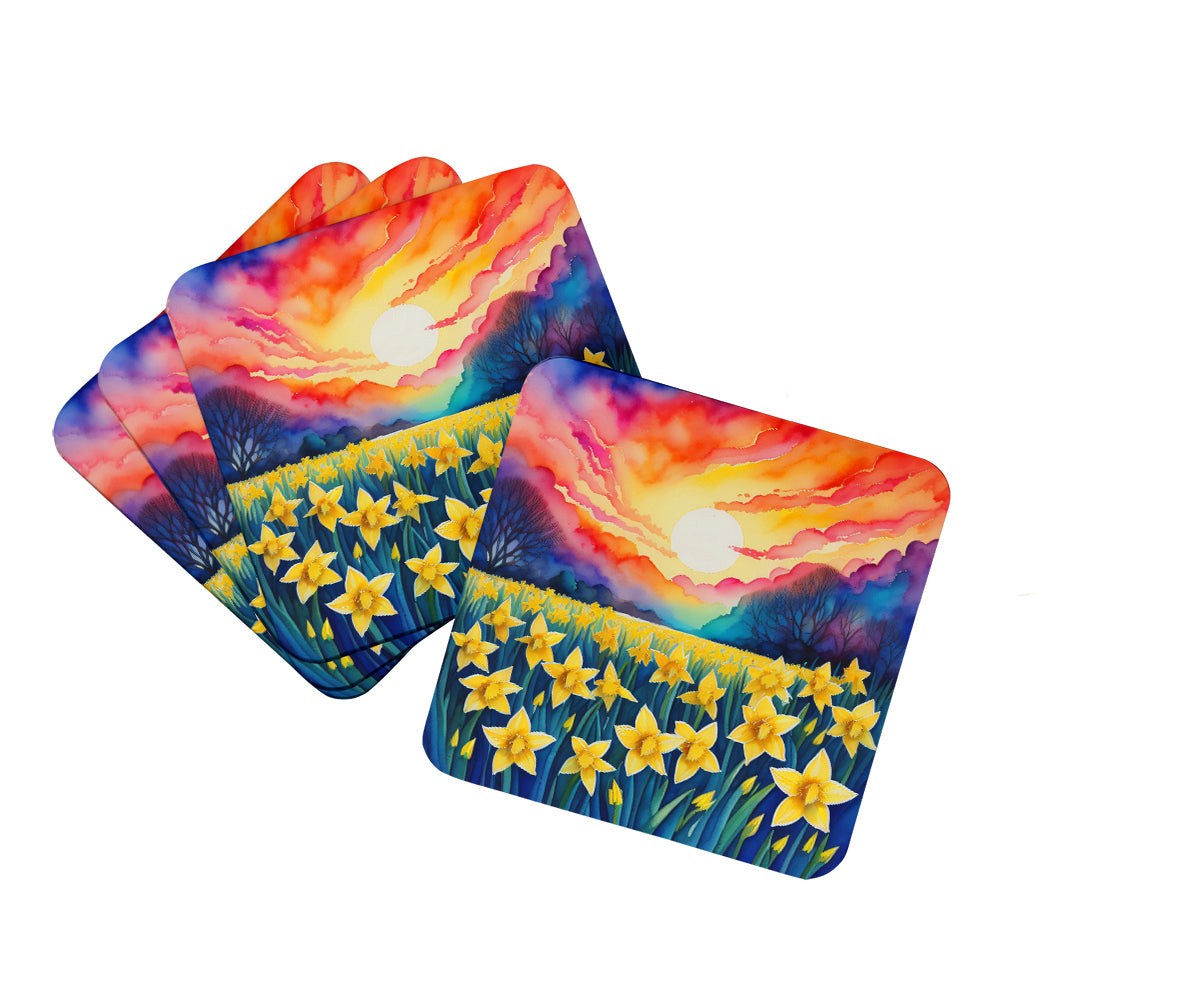 Colorful Daffodils Foam Coasters Set of 4 Cup Coasters for Indoor Outdoor, Tabletop Protection, Anti Slip, Mouse pad Material