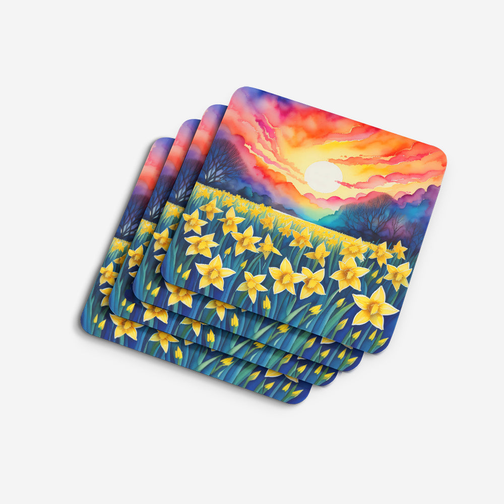 Colorful Daffodils Foam Coasters Set of 4 Cup Coasters for Indoor Outdoor, Tabletop Protection, Anti Slip, Mouse pad Material