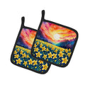 Colorful Daffodils Pot Holder Set of 2 Heat Resistant Quilted Hot Pads 7.5 x 7.5 Inch, Insulated Kitchen Trivets for Cooking & Baking
