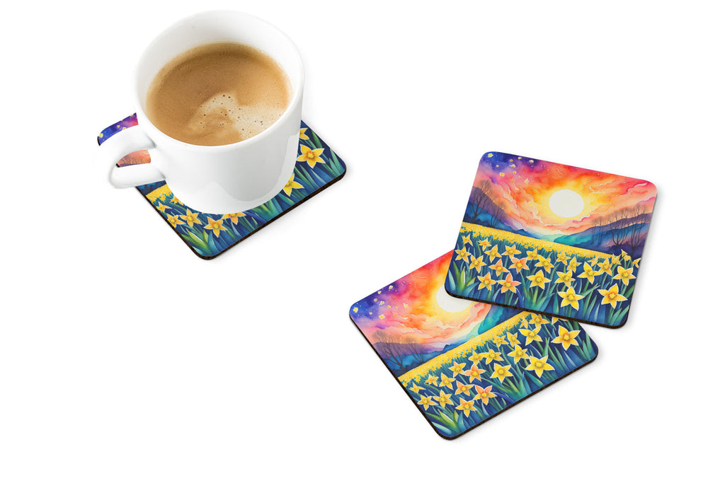 Colorful Daffodils Foam Coasters Set of 4 Cup Coasters for Indoor Outdoor, Tabletop Protection, Anti Slip, Mouse pad Material