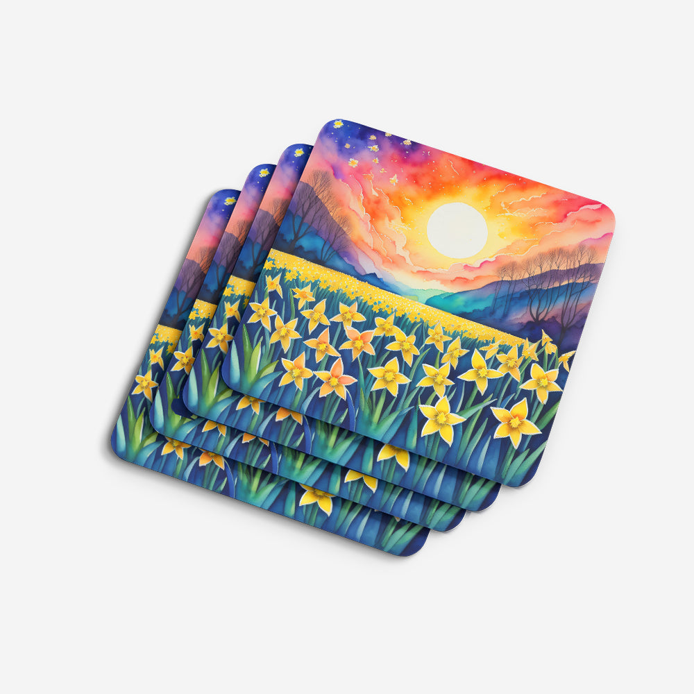 Colorful Daffodils Foam Coasters Set of 4 Cup Coasters for Indoor Outdoor, Tabletop Protection, Anti Slip, Mouse pad Material