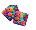 Colorful Dahlias Foam Coasters Set of 4 Cup Coasters for Indoor Outdoor, Tabletop Protection, Anti Slip, Mouse pad Material