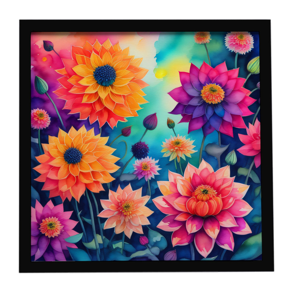 Colorful Dahlias Framed Metal Print Bathroom, Kitchen, Office, Home Decor Wall Art Ready to Hang, Square, 8X8