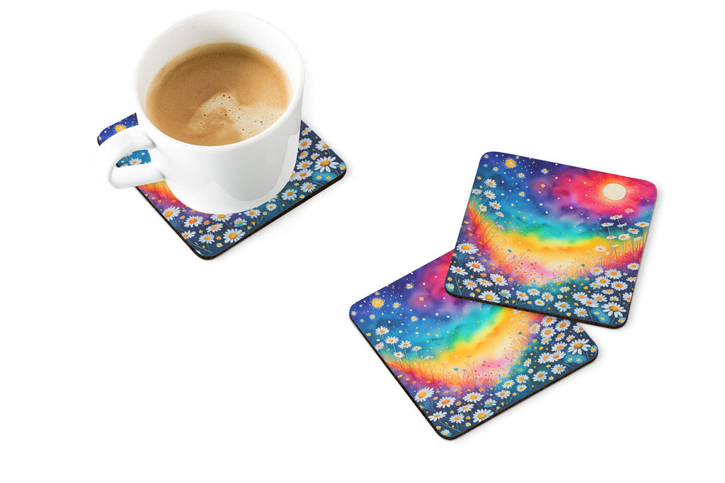 Colorful Daisies Foam Coasters Set of 4 Cup Coasters for Indoor Outdoor, Tabletop Protection, Anti Slip, Mouse pad Material