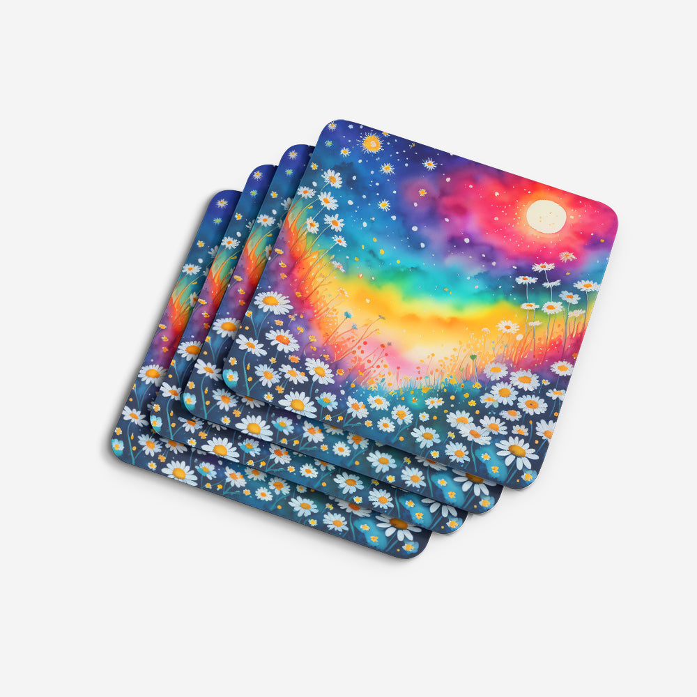 Colorful Daisies Foam Coasters Set of 4 Cup Coasters for Indoor Outdoor, Tabletop Protection, Anti Slip, Mouse pad Material