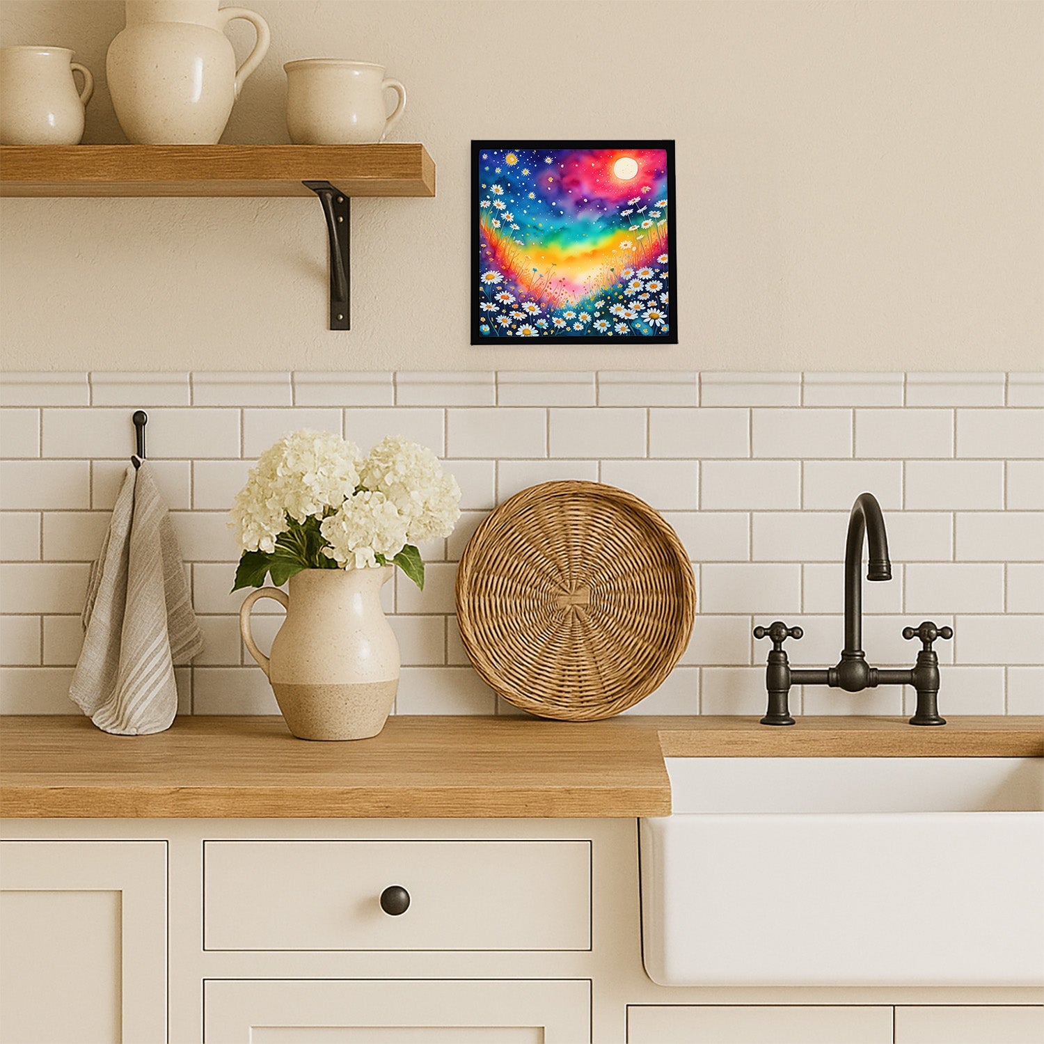 Colorful Daisies Framed Metal Print Bathroom, Kitchen, Office, Home Decor Wall Art Ready to Hang, Square, 8X8