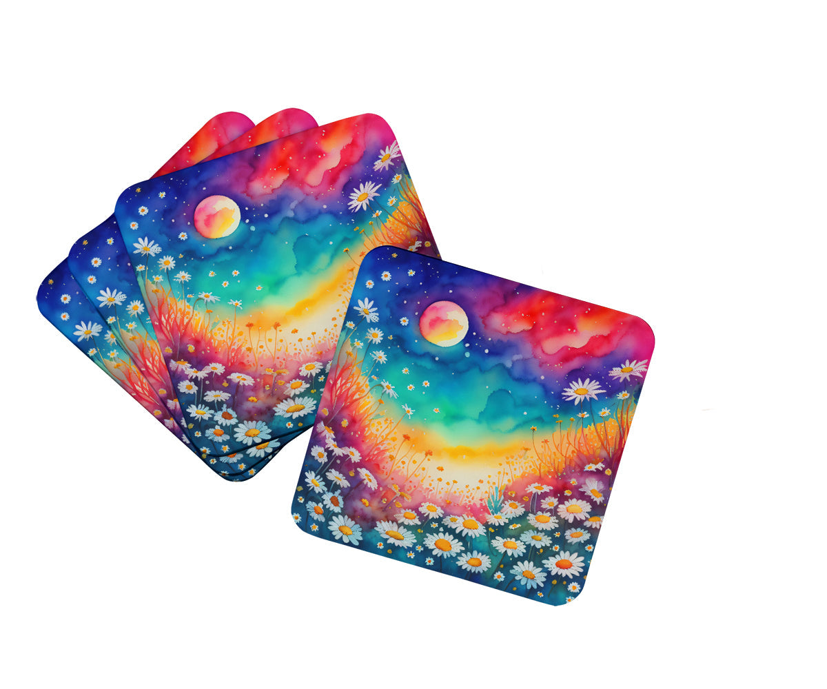 Colorful Daisies Foam Coasters Set of 4 Cup Coasters for Indoor Outdoor, Tabletop Protection, Anti Slip, Mouse pad Material