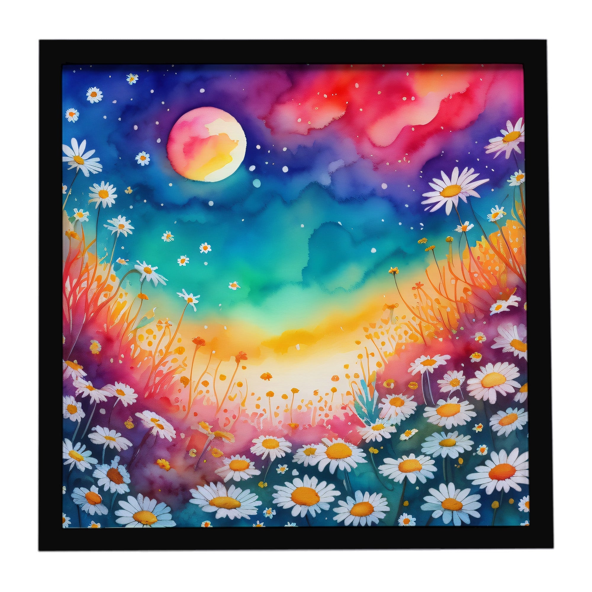 Colorful Daisies Framed Metal Print Bathroom, Kitchen, Office, Home Decor Wall Art Ready to Hang, Square, 8X8