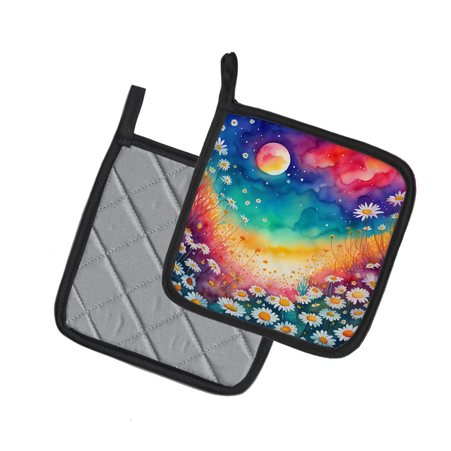 Colorful Daisies Pot Holder Set of 2 Heat Resistant Quilted Hot Pads 7.5 x 7.5 Inch, Insulated Kitchen Trivets for Cooking & Baking