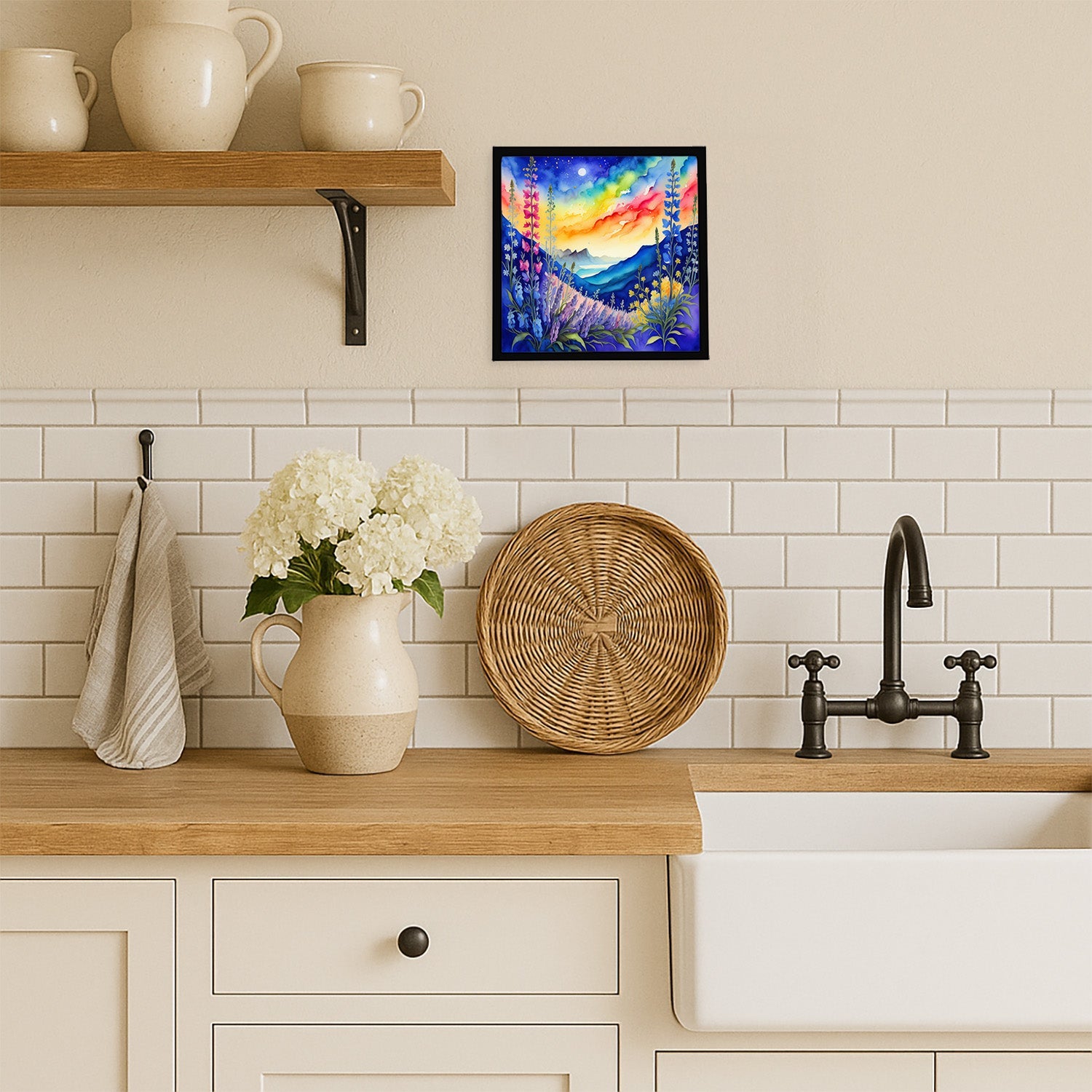 Colorful Delphinium Framed Metal Print Bathroom, Kitchen, Office, Home Decor Wall Art Ready to Hang, Square, 8X8
