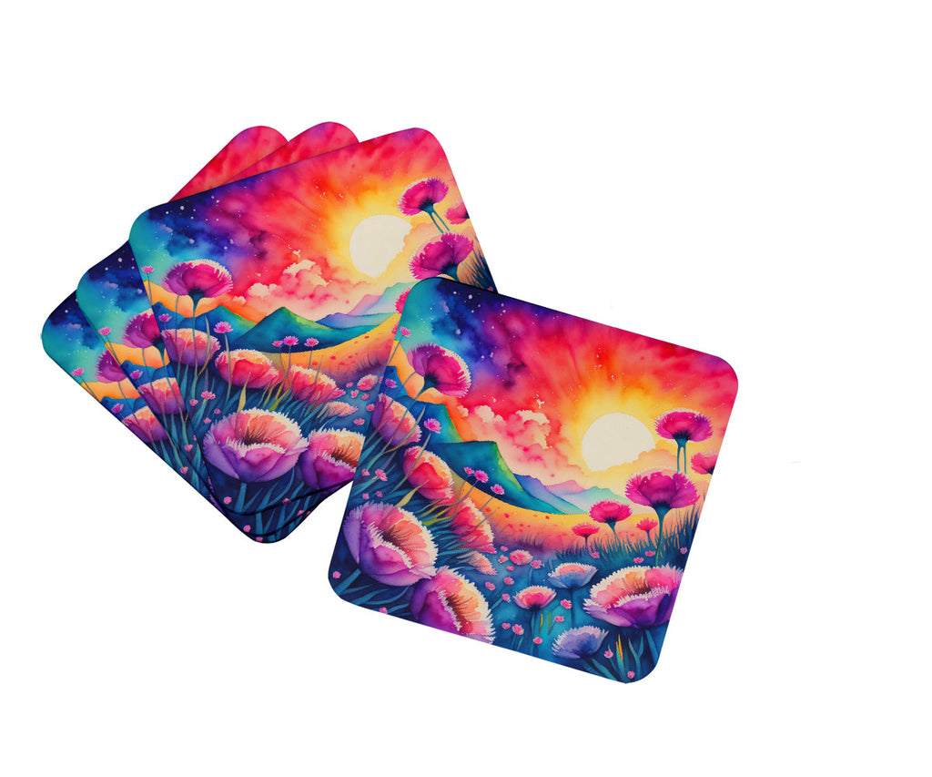 Colorful Dianthus Foam Coasters Set of 4 Cup Coasters for Indoor Outdoor, Tabletop Protection, Anti Slip, Mouse pad Material