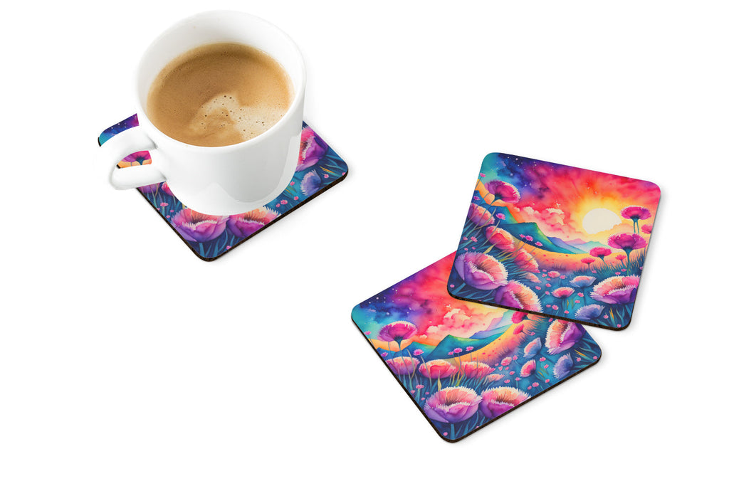 Colorful Dianthus Foam Coasters Set of 4 Cup Coasters for Indoor Outdoor, Tabletop Protection, Anti Slip, Mouse pad Material