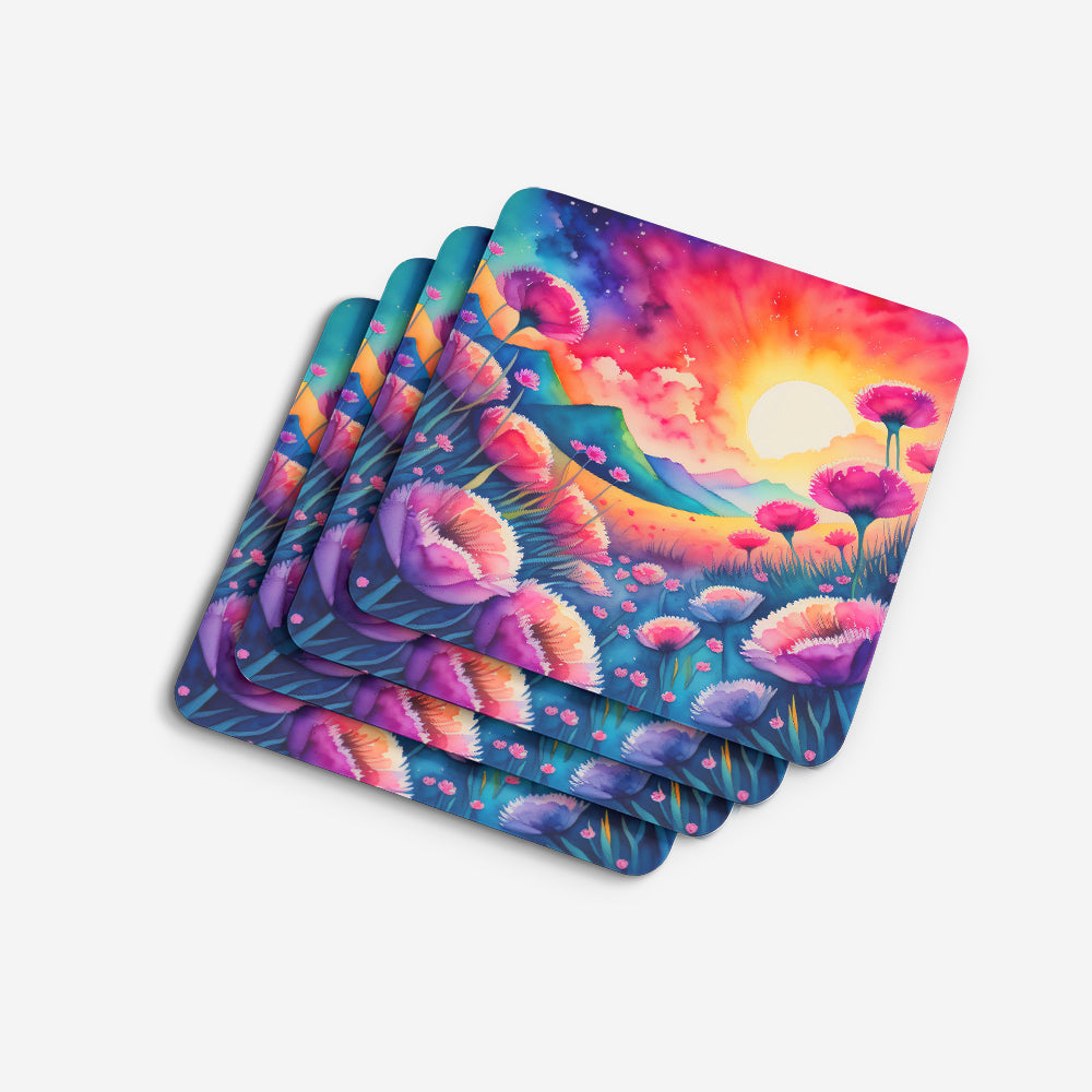Colorful Dianthus Foam Coasters Set of 4 Cup Coasters for Indoor Outdoor, Tabletop Protection, Anti Slip, Mouse pad Material
