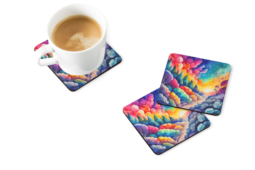 Colorful Dusty Miller Foam Coasters Set of 4 Cup Coasters for Indoor Outdoor, Tabletop Protection, Anti Slip, Mouse pad Material
